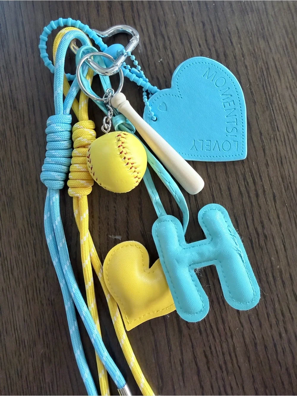 Softball Blue & Yellow Kids Decorative Keychain Charm - H & Heart